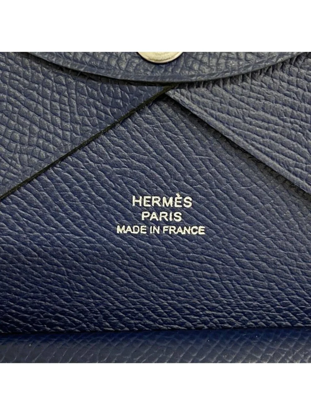 Hermes Card Case Calvi Duo Veau Epsom Blue Navy Silver